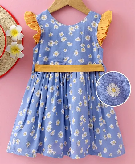 Rassha Cap Sleeves Daisy Print Dress - Blue