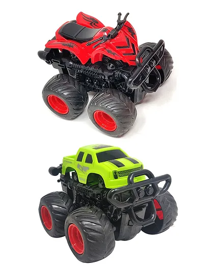 Sterling Friction Powered 360 Degree Rotating Toy Car and ATV Set - Red Green