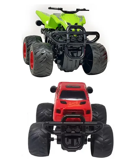 Sterling Friction Powered 360 Degree Rotating Toy Car and ATV Set - Red Green