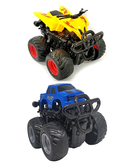 Sterling Friction Powered 360 Degree Rotating Toy Car and ATV Set - Blue Yellow