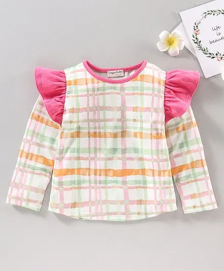 CrayonFlakes Full Sleeves Checkered With Frill Top - Offwhite