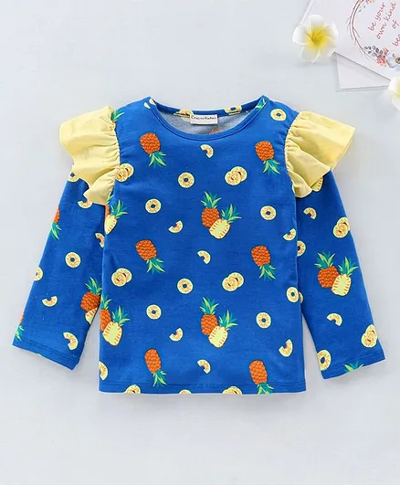 CrayonFlakes Full Sleeves Pineapple Print Frill Tee - Blue