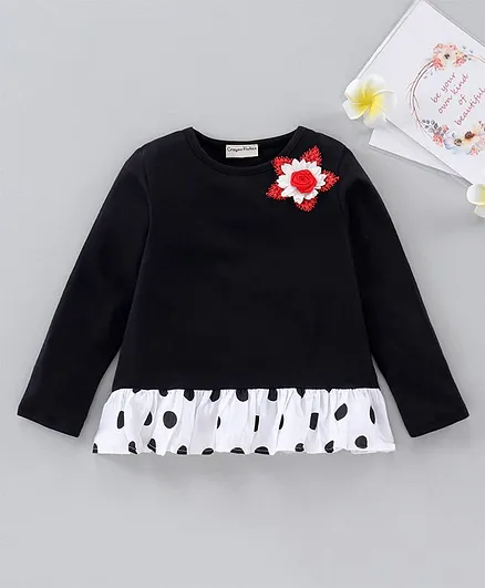 CrayonFlakes Full Sleeves Flower Applique Top - Black