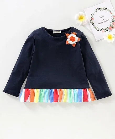CrayonFlakes Full Sleeves Solid With Bottom Frill Top - Navy