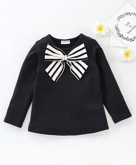 CrayonFlakes Full Sleeves Solid With Big Bow Top - Black