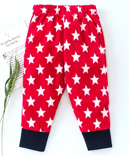 CrayonFlakes Full Length Star Print Polar Fleece Joggers - Red