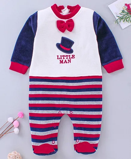 Wonderchild Full Sleeves Velour Striped Romper - Multi