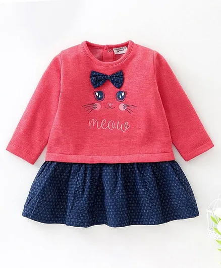 Wonderchild Full Sleeves Cat Print Fit & Flare Dress - Peach