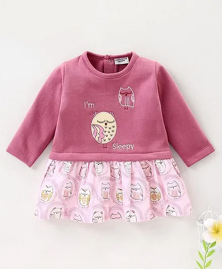 Wonderchild Full Sleeves Owl Print Dress - Wine