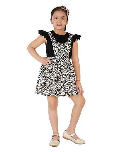 Naughty Ninos Cap Sleeves Leopard Print Fit & Flared Dress - Brown