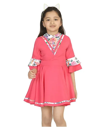 Naughty Ninos Three Fourth Sleeves Floral Print Dress - Pink