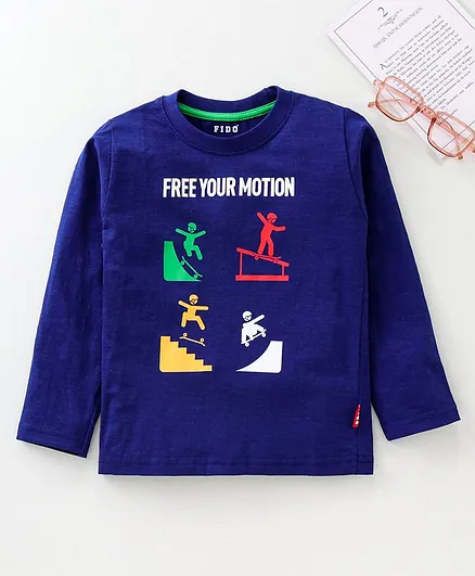 Fido Full Sleeves Tee Skating Print - Blue