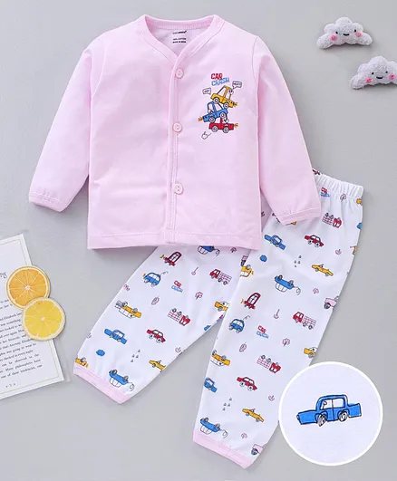 Cucumber Full Sleeves Night Suit Car Print - Pink