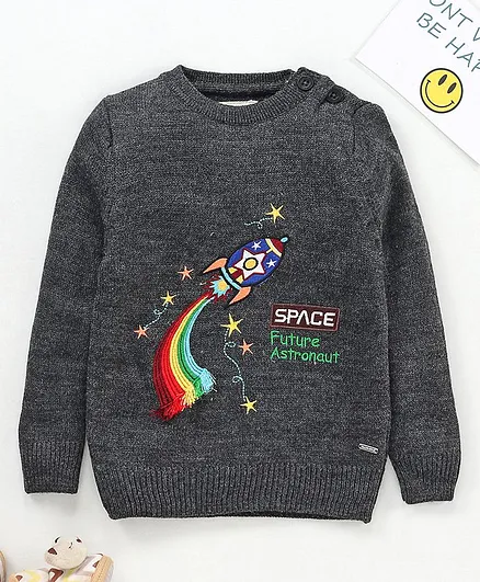 Yellow Apple Full Sleeves Pullover Sweater Rocket Design - Black