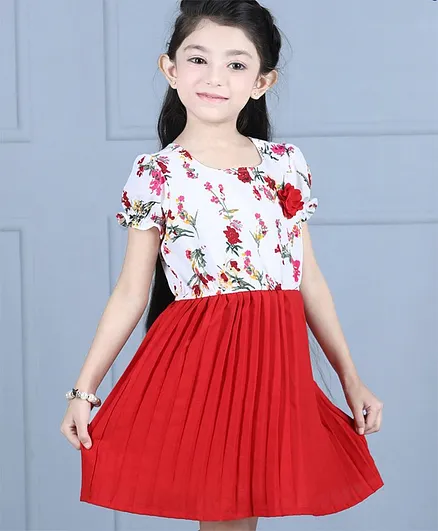 Hola Bonita Half Sleeves Frock Floral Print - Red