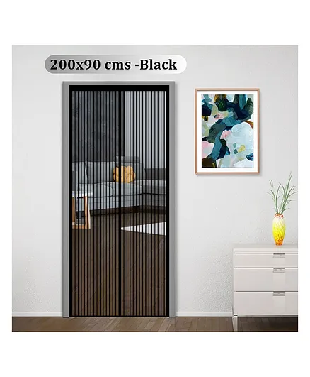 Classic Mosquito Net Curtain Patio Door Mesh with Full Frame Hook And Loop - Black