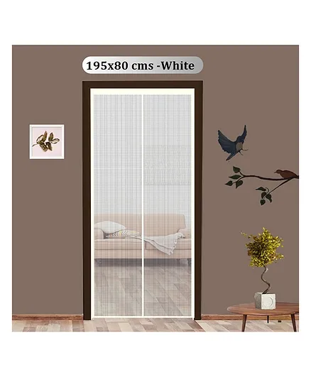Classic Mosquito Net Magnetic Screen Fiberglass Door Mesh with Full Frame Hook & Loop - White