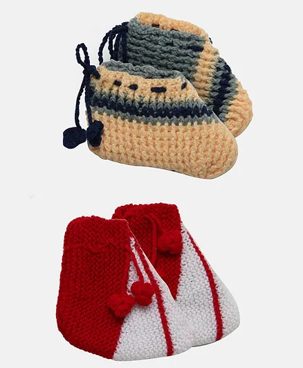MayRa Knits Pair Of 2 Knitted Crochet Booties - Multi Color