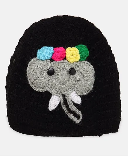 MayRa Knits Elephant Design Hand Knitted Crochet Cap - Black