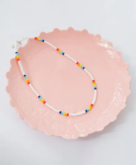 Bobbles & Scallops Rainbow Glass Beads Choker Necklace - White