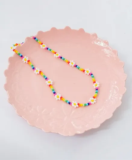 Bobbles & Scallops Daisy Glass Beads Choker Necklace - Multi Colour