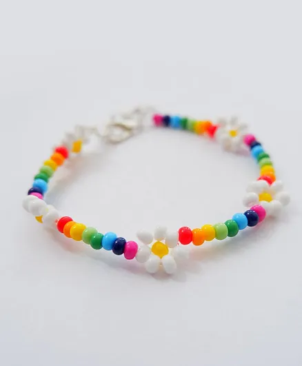Bobbles & Scallops Daisy Glass Beads Stretchy Bracelet - Multi Colour