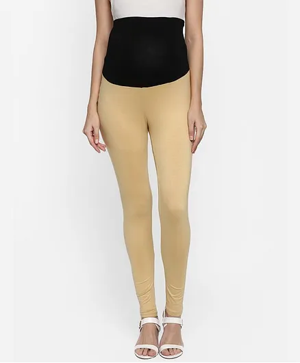 Momsoon Full Length Over The Belly Solid Colour Maternity Leggings - Beige