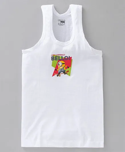 Red Rose Cotton Sleeveless Vest Minion Print - White