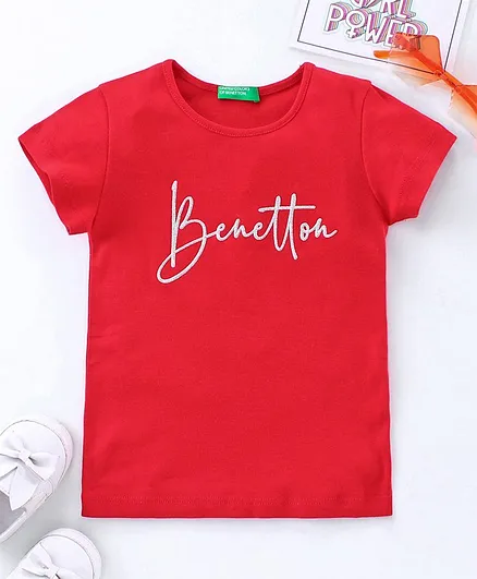 UCB Half Sleeves T-Shirt Text Embroidery - Red