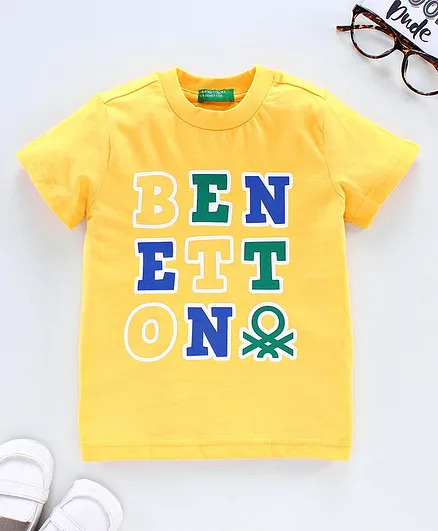 UCB Half Sleeves Tee Text Print - Yellow