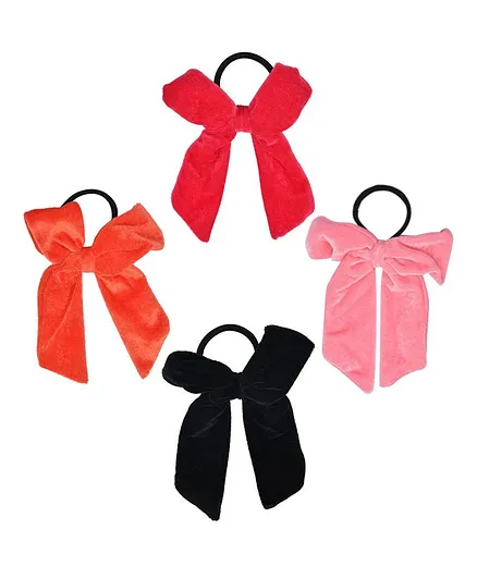 Funkrafts Pack Of 4 Velvet Bow Rubber Bands - Multi Colour