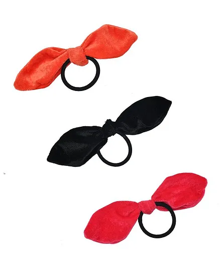 Funkrafts Pack Of 3 Velvet Bow Rubber Band - Orange Black Red