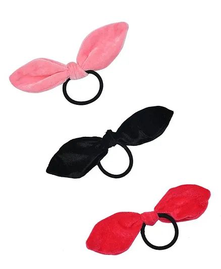 Funkrafts Pack Of 3 Velvet Bow Rubber Band - Pink & Black