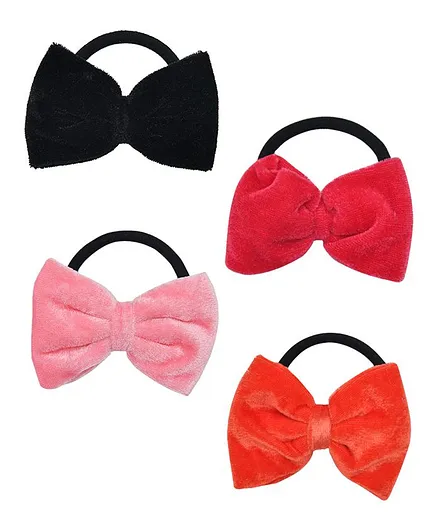 Funkrafts Pack Of 4 Velvet Bow Rubber Bands - Multi Colour