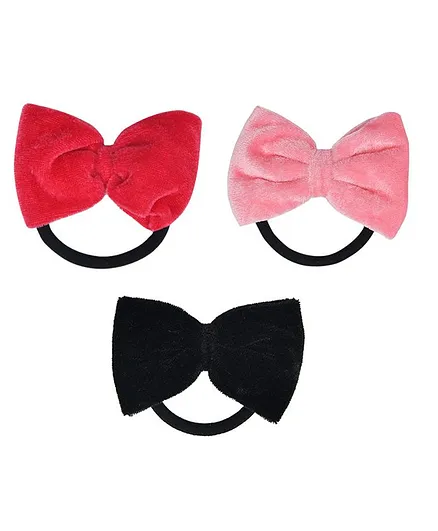 Funkrafts Pack Of 3 Velvet Bow Rubber Bands - Pink & Black