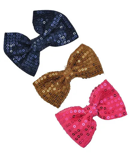 Funkrafts Pack Of 3 Sequin Bow Hair Clip - Blue Brown Pink