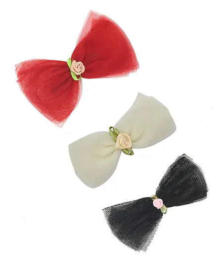 Funkrafts Pack Of 3 Bow Hair Clips - Red Grey Black