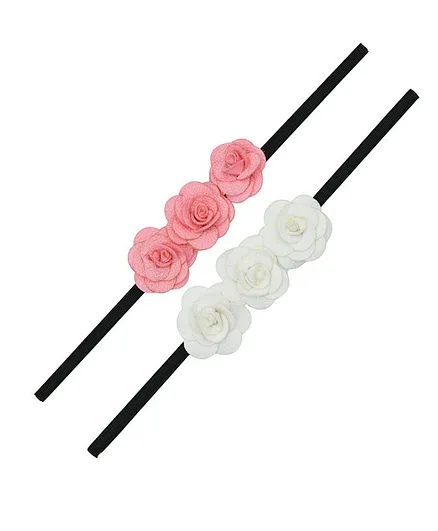 Funkrafts Pack Of 2 Floral Design Headbands - Pink & White