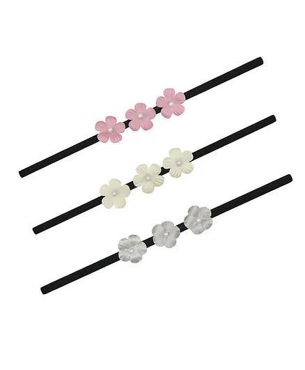 Funkrafts Flower Detailing Headbands Pack of 3 - Pink Cream Grey