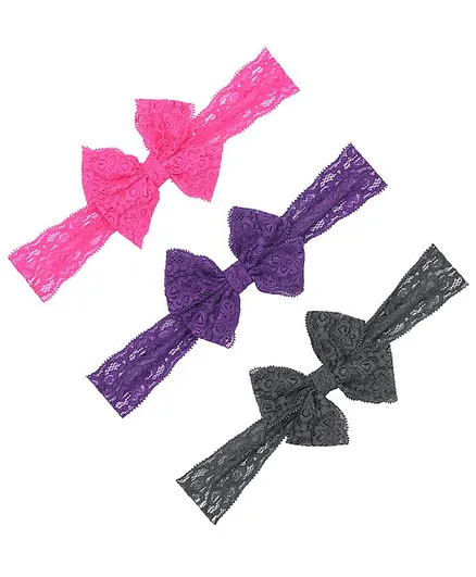 Funkrafts Bow Headbands Pack of 3 - Pink Purple Black