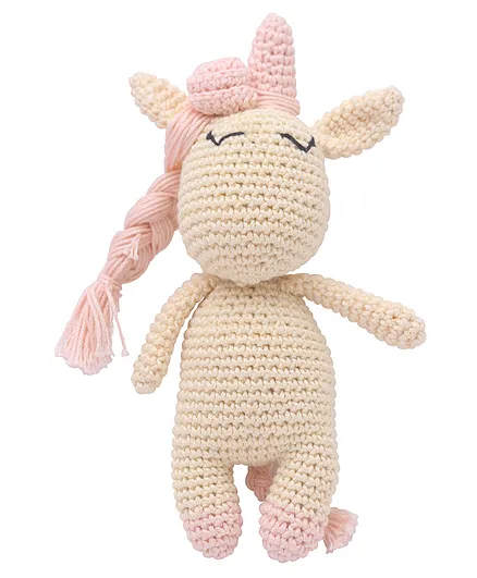 HAPPY THREADS Handmade Crochet Amigurumi Unicorn Toy - Height 12.7 cm