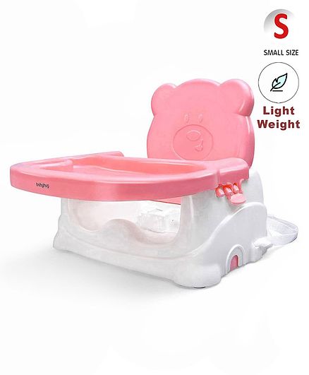 Babyhug Raise Me Up Baby Booster Seat With Adjustable Food Tray & 3 Point Safety Harness - Pink White