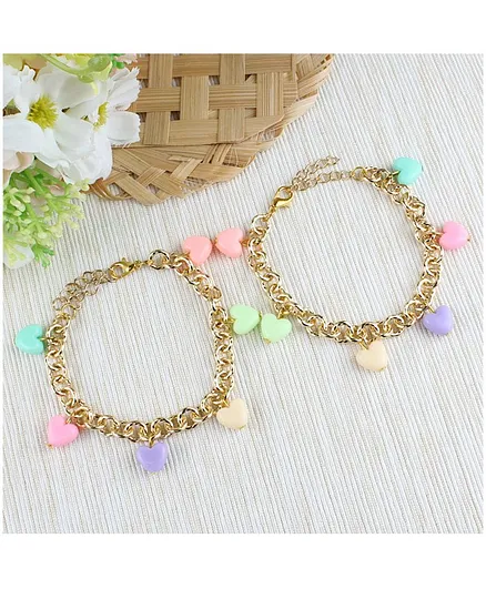 Asthetika Heart Charms Chain Anklets - Multi Colour
