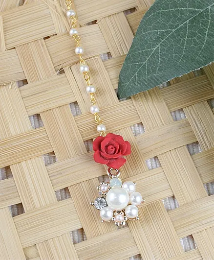 Asthetika Rose With Pearl Detailing Maang Tikka - Red