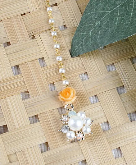 Asthetika Rose With Pearl Detailing Maang Tikka - Yellow