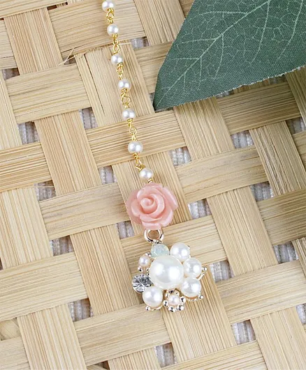 Asthetika Rose With Pearl Detailing Maang Tikka - Light Pink