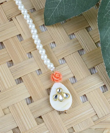 Asthetika Rose & Kundan Stone Detailing Maang Teeka - Orange