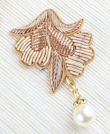 Asthetika Floral Embroidered Butti Motti Detailing Hair Clip - Golden