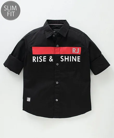 Ruff Full Sleeves Shirt Text Print - Black