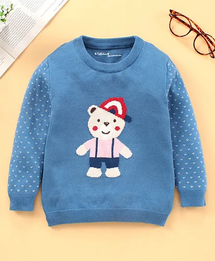 ToffyHouse Full Sleeves Tee Bear Design - Blue